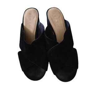 Firth Size 7 Black Suede Block Heel Slip On Strappy Sandals Office Work Party